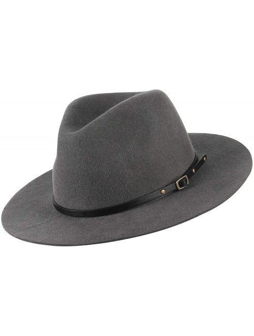 Fedoras Unisex Wool Fedora Hats Men Women Wide Brim Trilby Panama Hat with Belt Buckle - Grey - C5193URROD3 $30.80