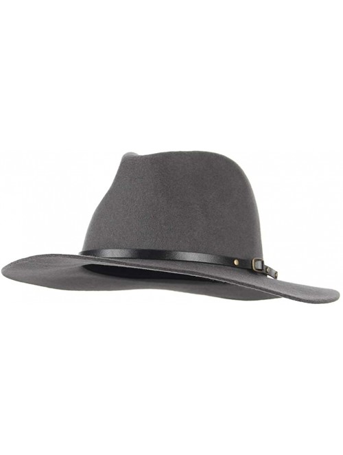 Fedoras Unisex Wool Fedora Hats Men Women Wide Brim Trilby Panama Hat with Belt Buckle - Grey - C5193URROD3 $30.80