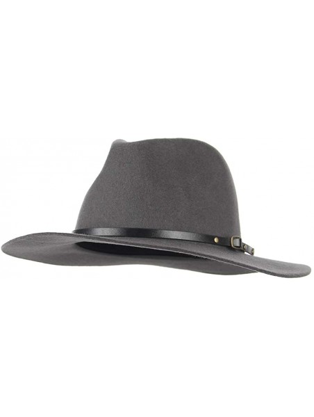 Fedoras Unisex Wool Fedora Hats Men Women Wide Brim Trilby Panama Hat with Belt Buckle - Grey - C5193URROD3 $30.80