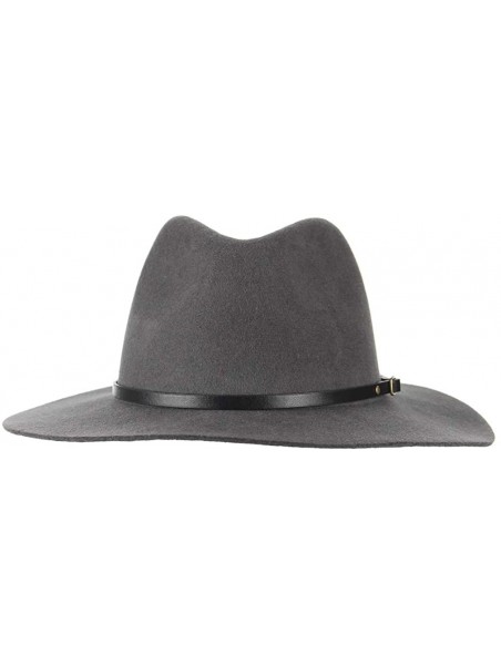 Fedoras Unisex Wool Fedora Hats Men Women Wide Brim Trilby Panama Hat with Belt Buckle - Grey - C5193URROD3 $30.80