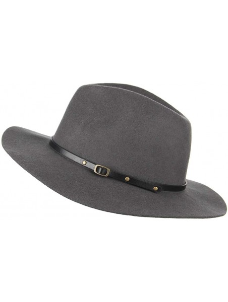 Fedoras Unisex Wool Fedora Hats Men Women Wide Brim Trilby Panama Hat with Belt Buckle - Grey - C5193URROD3 $30.80