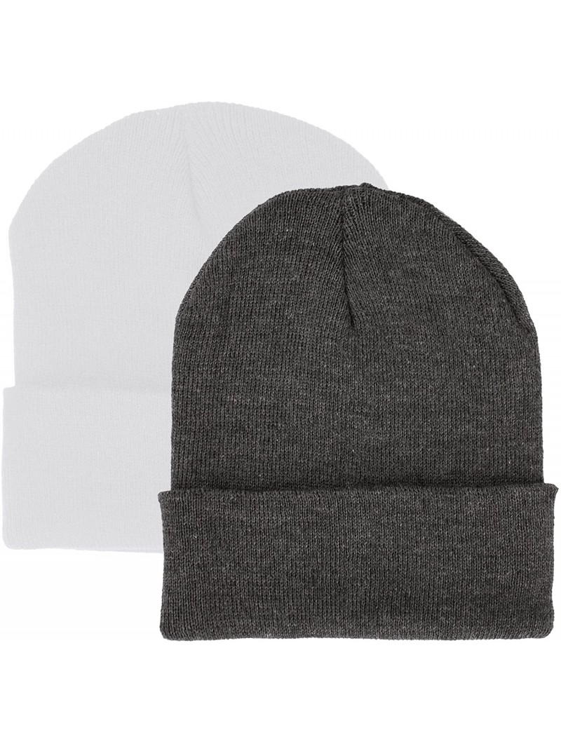 Skullies & Beanies 2 Pack Made in USA Thick Beanie Cuff Premium Headwear Winter Hat - White & Charcoal - CW1808GUOYU $13.41