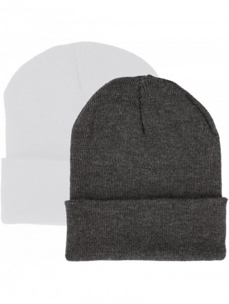 Skullies & Beanies 2 Pack Made in USA Thick Beanie Cuff Premium Headwear Winter Hat - White & Charcoal - CW1808GUOYU $13.41