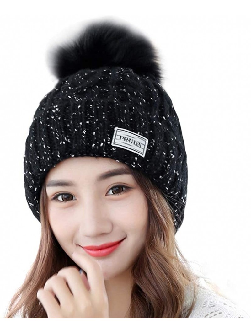 Skullies & Beanies Women's Winter Beanie Hats- Slouchy Warm Knit Hat- Faux Fur Pom Pom Fleece Lined Bobble Hat Ski Cap for Gi...