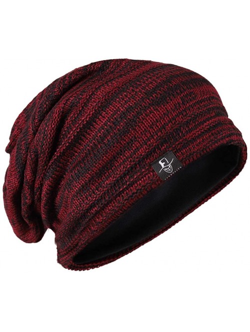 Skullies & Beanies Mens Slouchy Long Beanie Knit Cap for Summer Winter- Oversize - B5001x-red W Bk - C7126S2WX4L $21.59