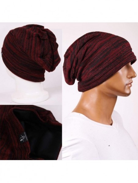 Skullies & Beanies Mens Slouchy Long Beanie Knit Cap for Summer Winter- Oversize - B5001x-red W Bk - C7126S2WX4L $21.59