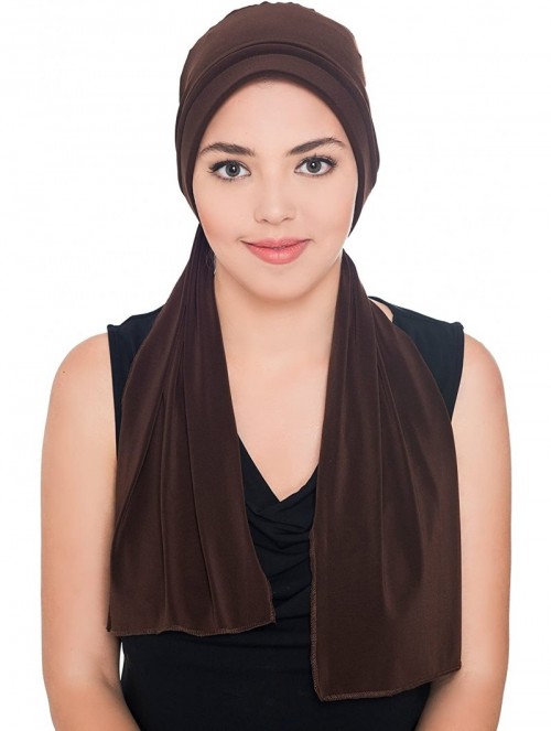 Sun Hats Versatile Headwear with Long Tails for Hairloss - Chemo Hats for Women - Brown - CN11FIS7GW1 $28.55