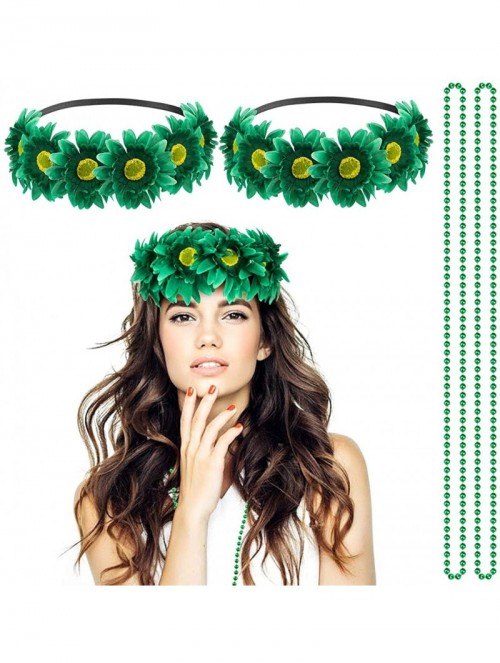 Headbands 4pcs St. Patrick's Day Green Flower Headband&Beaded Necklace Set - Dark Green - CR193WZYHIY $11.54