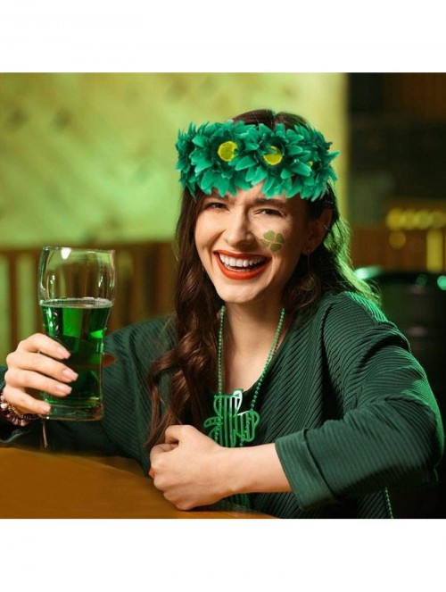 Headbands 4pcs St. Patrick's Day Green Flower Headband&Beaded Necklace Set - Dark Green - CR193WZYHIY $11.54