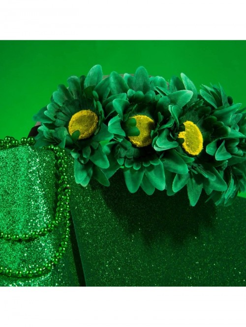 Headbands 4pcs St. Patrick's Day Green Flower Headband&Beaded Necklace Set - Dark Green - CR193WZYHIY $11.54