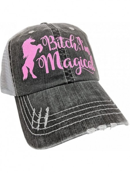 Baseball Caps Women's Unicorn- Bitch I'm Magical- Bling Baseball Cap - Grey/Pinkglitter - CY18CORWXO4 $28.46