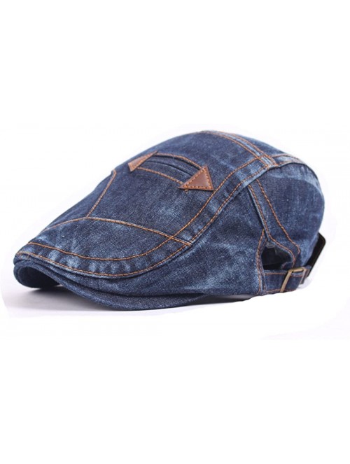 Newsboy Caps Stylish Newsboy Hat Unisex Jean Leather Patches Washed Vintage Beret Hat - Darkblue - CK12L51CQT7 $15.32