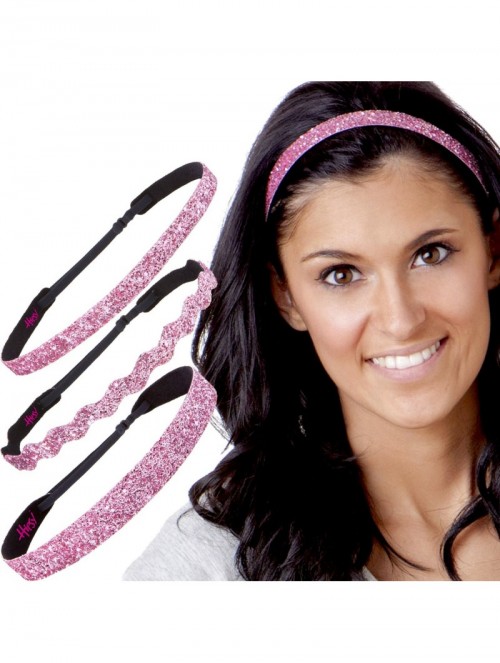 Headbands Women's Adjustable NO SLIP Bling Glitter Headband Mixed 3pk (Light Pink) - Light Pink 3pk - CJ11OI3WABX $14.99