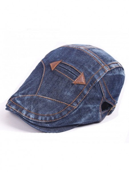 Newsboy Caps Stylish Newsboy Hat Unisex Jean Leather Patches Washed Vintage Beret Hat - Darkblue - CK12L51CQT7 $15.32