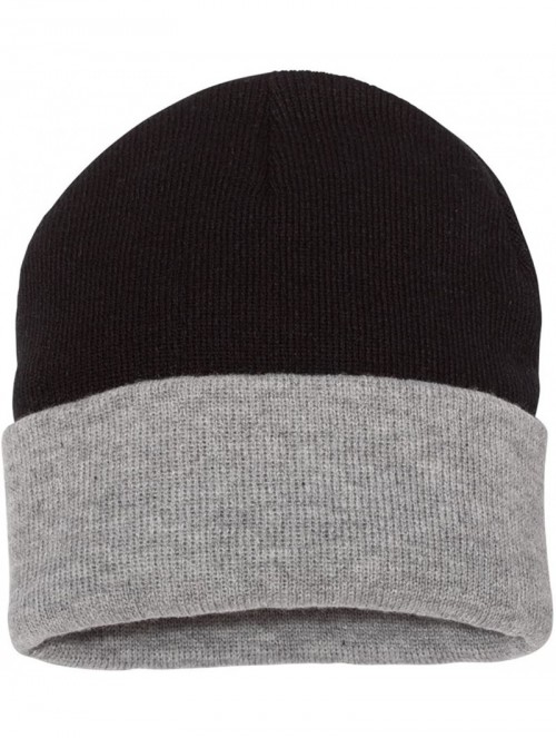 Skullies & Beanies SP12 - 12 Inch Solid Knit Beanie - Black/Heather - C7183CC7WHK $11.60