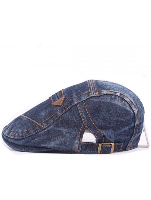 Newsboy Caps Stylish Newsboy Hat Unisex Jean Leather Patches Washed Vintage Beret Hat - Darkblue - CK12L51CQT7 $15.32