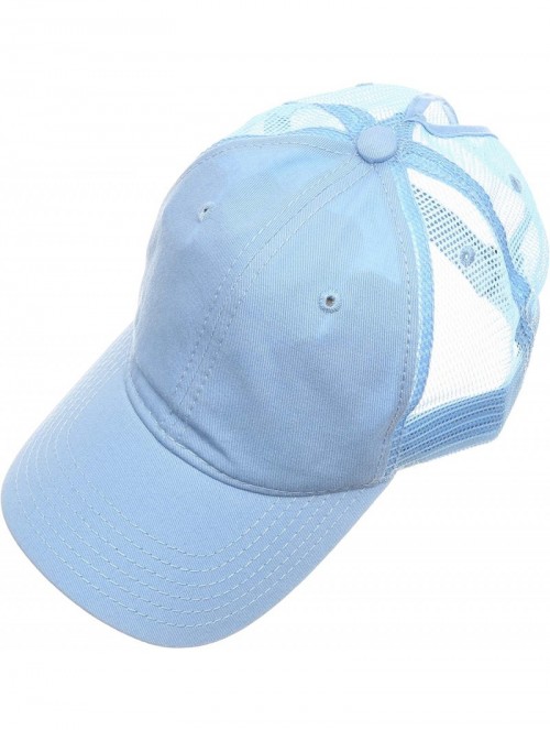 Baseball Caps Women's Ponytail Messy High Bun Hat Ponycap Plain Washed Cotton Mesh Trucker Baseball Cap - Sky Blue - CV18OSXG...