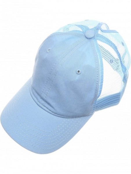 Baseball Caps Women's Ponytail Messy High Bun Hat Ponycap Plain Washed Cotton Mesh Trucker Baseball Cap - Sky Blue - CV18OSXG...