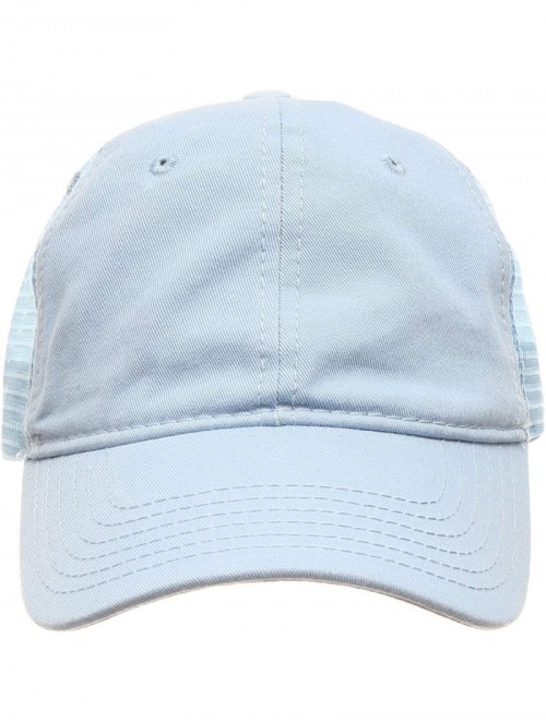 Baseball Caps Women's Ponytail Messy High Bun Hat Ponycap Plain Washed Cotton Mesh Trucker Baseball Cap - Sky Blue - CV18OSXG...