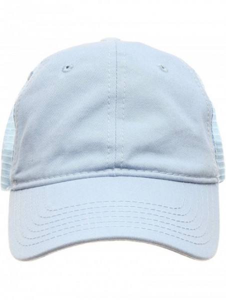 Baseball Caps Women's Ponytail Messy High Bun Hat Ponycap Plain Washed Cotton Mesh Trucker Baseball Cap - Sky Blue - CV18OSXG...