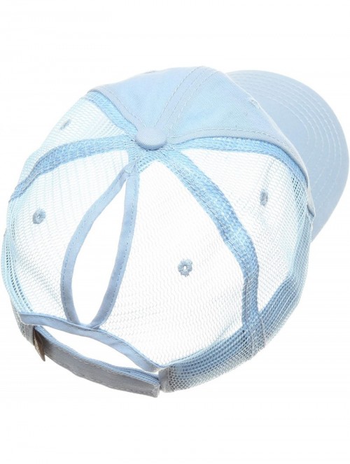 Baseball Caps Women's Ponytail Messy High Bun Hat Ponycap Plain Washed Cotton Mesh Trucker Baseball Cap - Sky Blue - CV18OSXG...