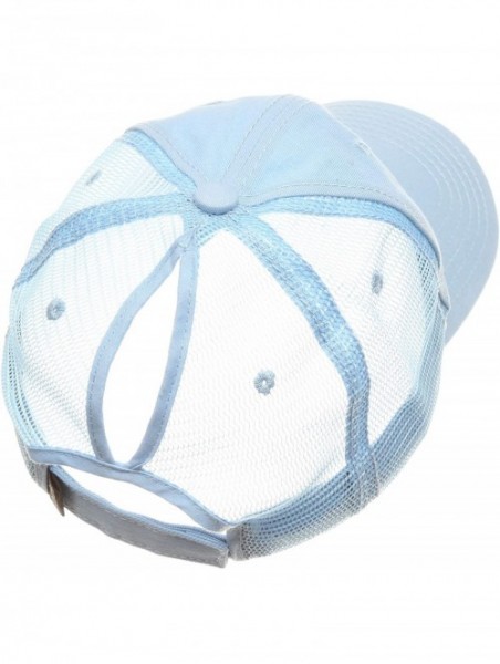 Baseball Caps Women's Ponytail Messy High Bun Hat Ponycap Plain Washed Cotton Mesh Trucker Baseball Cap - Sky Blue - CV18OSXG...