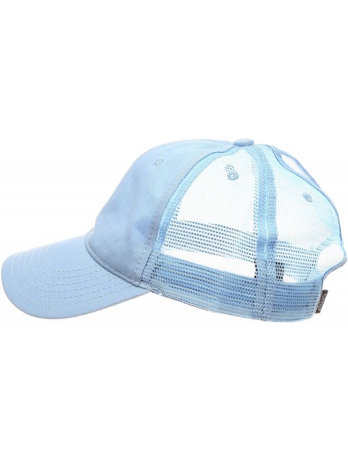 Baseball Caps Women's Ponytail Messy High Bun Hat Ponycap Plain Washed Cotton Mesh Trucker Baseball Cap - Sky Blue - CV18OSXG...