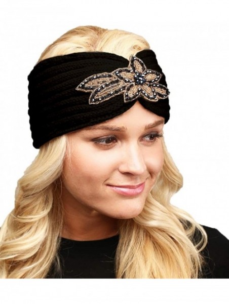 Cold Weather Headbands Women's Winter Soft Warm Knit Head Band Ear Warmer Head Wrap - Flower Sequin - Black - CY18IOMQTQ8 $11.15