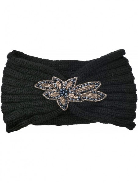 Cold Weather Headbands Women's Winter Soft Warm Knit Head Band Ear Warmer Head Wrap - Flower Sequin - Black - CY18IOMQTQ8 $11.15