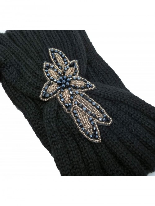 Cold Weather Headbands Women's Winter Soft Warm Knit Head Band Ear Warmer Head Wrap - Flower Sequin - Black - CY18IOMQTQ8 $11.15