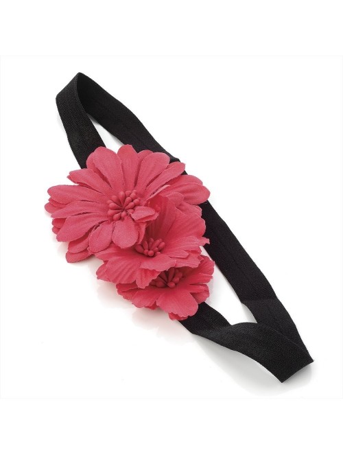 Headbands Pink Triple Flower Motif Stretch Headband Forehead Band - CF119ZFX8FR $12.21