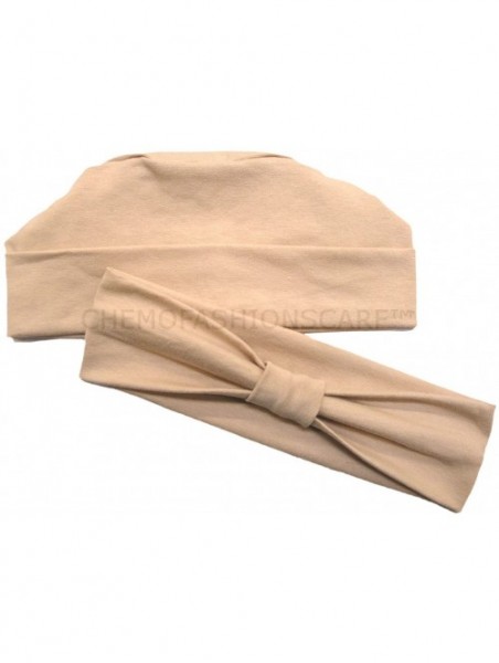 Headbands Double Layered Comfort Cotton Chemo Sleep Cap & Headband Beanie Hat Turban for Cancer - 11- Brown (Cotton Knit) - C...