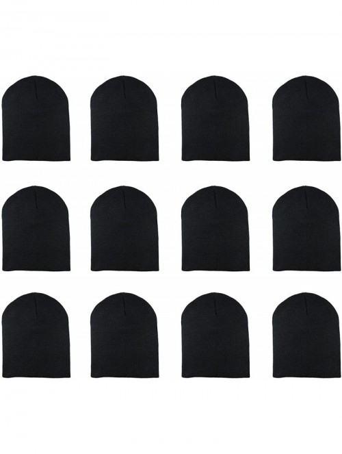 Skullies & Beanies Knit Skull Cap Warm Winter Slouchy Beanies Hat 9 Inch Long - 12pcs - Black - C01889W9HOK $30.98