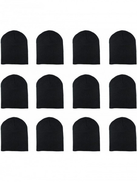 Skullies & Beanies Knit Skull Cap Warm Winter Slouchy Beanies Hat 9 Inch Long - 12pcs - Black - C01889W9HOK $30.98