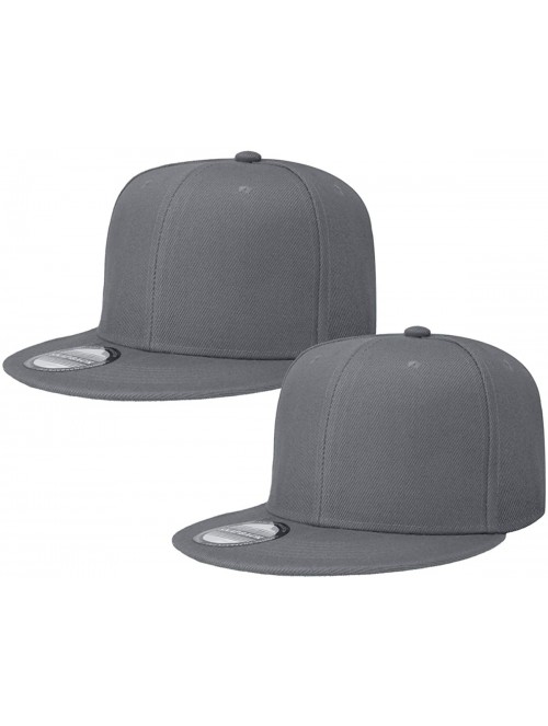 Baseball Caps Classic Snapback Hat Cap Hip Hop Style Flat Bill Blank Solid Color Adjustable Size - 2pcs Grey & Grey - CU195A4...