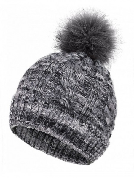 Skullies & Beanies Women's Ultra-Soft Faux Fur Pompom Multicolor Knit Winter Beanie - Mix Grey With Sherpalining - CO188U5AYW...