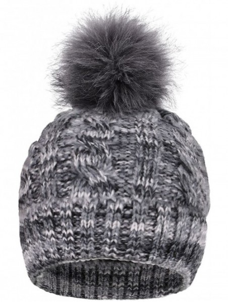 Skullies & Beanies Women's Ultra-Soft Faux Fur Pompom Multicolor Knit Winter Beanie - Mix Grey With Sherpalining - CO188U5AYW...