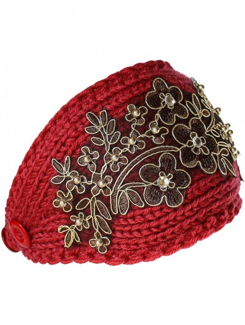 Cold Weather Headbands Winter Headband with Flower Accent - Red - CB12N1W0GYJ $13.82