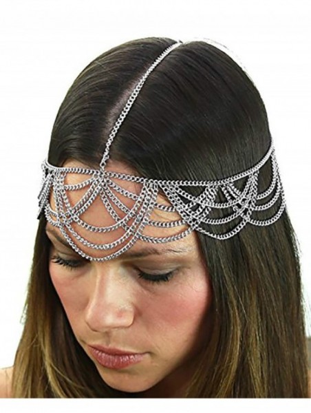 Headbands Women's Bohemian Fashion Head Chain Jewelry - Chandelier Criss Cross Draping Strand- Silver-Tone - Silver-Tone - CY...