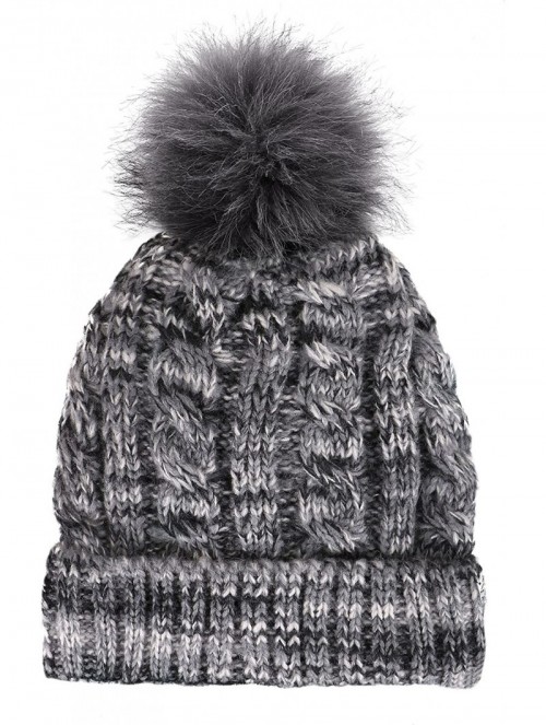 Skullies & Beanies Women's Ultra-Soft Faux Fur Pompom Multicolor Knit Winter Beanie - Mix Grey With Sherpalining - CO188U5AYW...