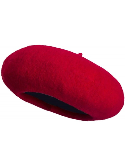 Berets Women French Wool Beret Hats - Solid Color Classic Beanie Winter Cap - Hot Red - C612FK798WP $12.69