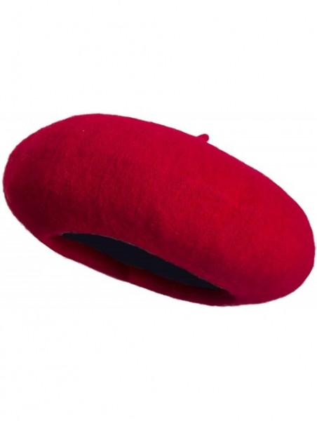 Berets Women French Wool Beret Hats - Solid Color Classic Beanie Winter Cap - Hot Red - C612FK798WP $12.69