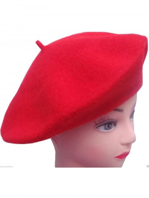 Berets Women French Wool Beret Hats - Solid Color Classic Beanie Winter Cap - Hot Red - C612FK798WP $12.69