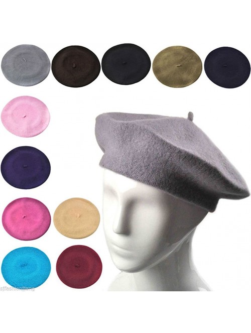 Berets Women French Wool Beret Hats - Solid Color Classic Beanie Winter Cap - Hot Red - C612FK798WP $12.69