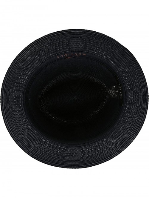 Fedoras Braided Straw Flat Brim Center Crease Fedora Hat with Matching Grosgrain Band H-57 - Navy - C818G8UD389 $46.29