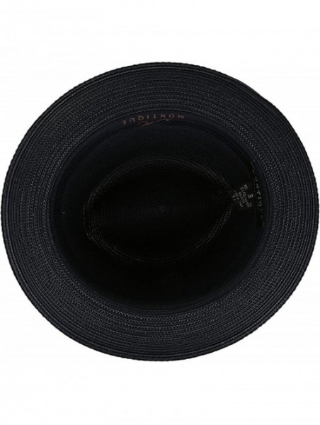 Fedoras Braided Straw Flat Brim Center Crease Fedora Hat with Matching Grosgrain Band H-57 - Navy - C818G8UD389 $46.29