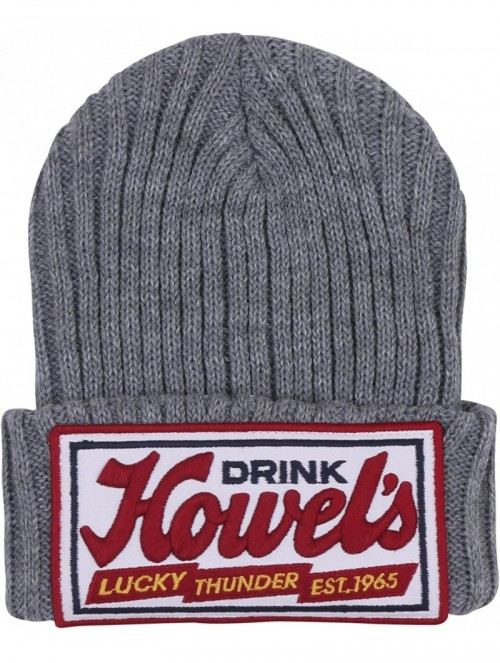 Skullies & Beanies Howel's Stitched Logo Fold-Over Ribbed Stretch Knit Skully Beanie Hat - Medium Grey - CI125HJAKG3 $20.52