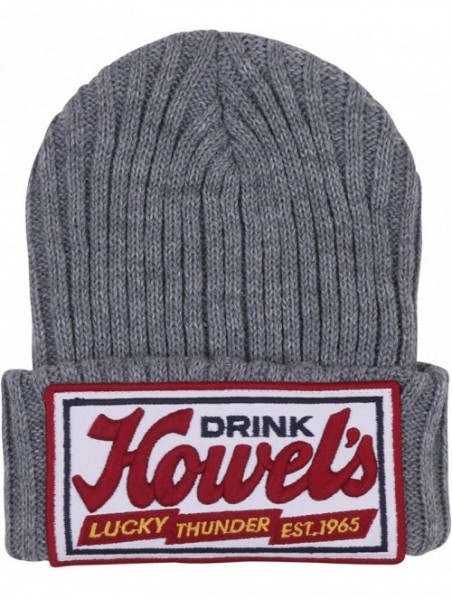 Skullies & Beanies Howel's Stitched Logo Fold-Over Ribbed Stretch Knit Skully Beanie Hat - Medium Grey - CI125HJAKG3 $20.52