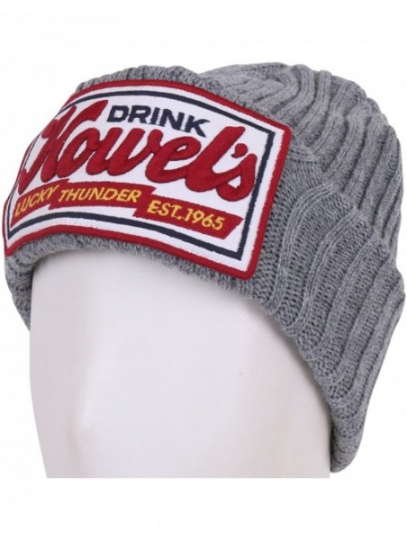 Skullies & Beanies Howel's Stitched Logo Fold-Over Ribbed Stretch Knit Skully Beanie Hat - Medium Grey - CI125HJAKG3 $20.52