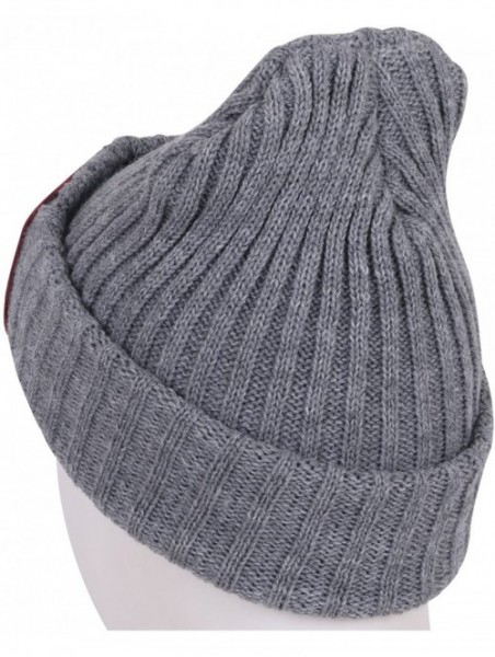 Skullies & Beanies Howel's Stitched Logo Fold-Over Ribbed Stretch Knit Skully Beanie Hat - Medium Grey - CI125HJAKG3 $20.52